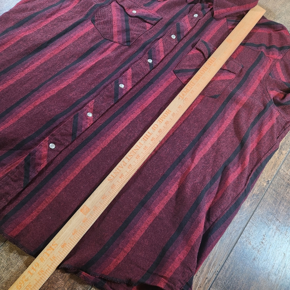 Wrangler Western Shirt Red Black Pearl Snap Woven Striped Flannel Mens Size XXL - Picture 7 of 8